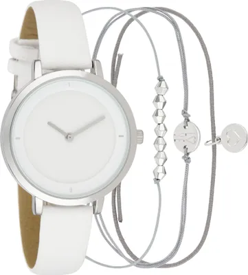 Produktbild von Moderne Damenarmbanduhr mit Lederarmband & schönem Schmuckset Ostergeschenk Quarzuhrwerk Damenuhr  Geschenkset  Ostergeschenk