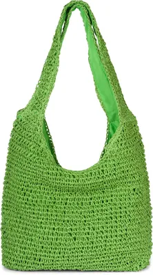 Produktbild von styleBREAKER Damen Papierstroh Beuteltasche mit langen Henkeln | sommerliche Flechttasche mit Reißverschluss | Strandtasche Schultertasche