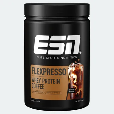 Produktbild von ESN FLEXPRESSO Protein Coffee, Pulver, Molkenproteinkonzentrat, Molkenprotein isoliert, Kaffee, 22,5 g, 106 kcal, 352 kcal