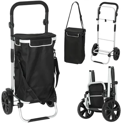 Image de Chariot de courses 3-en-1, 40 litres, avec compartiment réfrigérant | Couleur : Noir, Argent | Dimensions : 35,5 x 45,5 x 97 cm