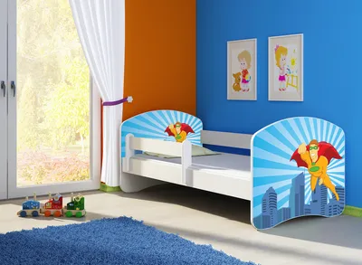 Produktbild von Kinderbett, Babybett 70x140, 80x160, 80x180cm Juniorbett, Kind, Motiv, Schublade CLAMARO, Bett Farbe:19 Superhero, Ausführung:Ohne Bettkasten, Bett Größe:140 x 70 cm