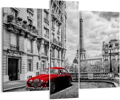 Produktbild von Bild auf Leinwand - Leinwandbild - Auto Eiffle Straße Gebäude - 95x80cm - Wand Bild - Wanddeko - Leinwanddruck - Bilder - Kunstdruck - Wanddekoration - Leinwand bilder - Wandkunst - CB95x80-3214