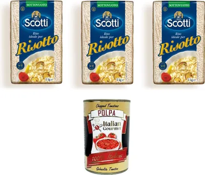 Produktbild von RIso Scotti- Idealer Reis für Risotto 3x 1000gr + Italian Gourmet polpa 400g