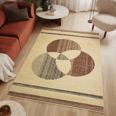 Produktbild von Tapiso Teppich LUXURY Geometrisch Creme Dunkelbraun Wohnzimmer  180 x 250 cm