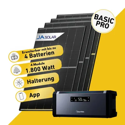 Produktbild von Balkonstrom Balkonkraftwerk 1800W Solaranlage mit Speicher | 2xSolarmodul Bifazial | Hoymiles HiBattery 1920 AC