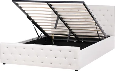 Obrázek produktu pro BELIANI Postel béžová polyesterové čalounění 160 x 200 cm manželská postel s úložným prostorem prošívané čelo ložnice