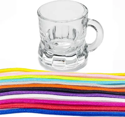 Produktbild von 24x Schnapsgläser zum Umhängen aus Glas, Henkelstamper 30770 bunte Bänder