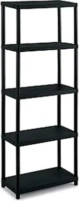 Produktbild von Modularer Regal mit 5 Regalen - Schwarzes Kunststoff - 60x30x165 cm Aufbewahrungsregal