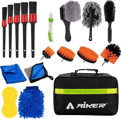 Produktbild von Autoreinigungsbürsten-Set, 18-teilig, mit Felgenbürste, Detailbürste, Microfasertuch