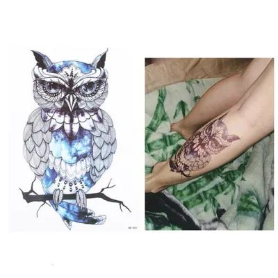 Produktbild von Temporäres Tattoo Uhu Eule Blau Design Temporary Klebetattoo Körperkunst