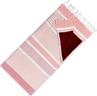 Produktbild von Hamamtuch Doppelseitiges Kikoy-Tuch & Frottee – Trendiges Hamamtuch – 100 % Baumwolle – 95 x 175 cm – Koralle Bordeaux