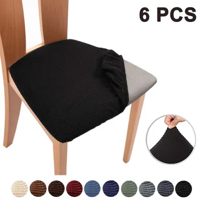 Produktbild von 6-teiliges Set Stuhlsitzbezüge aus Stretch-Jacquard, abnehmbare, waschbare und staubabweisende Stuhlsitzkissen für Esszimmerstühle