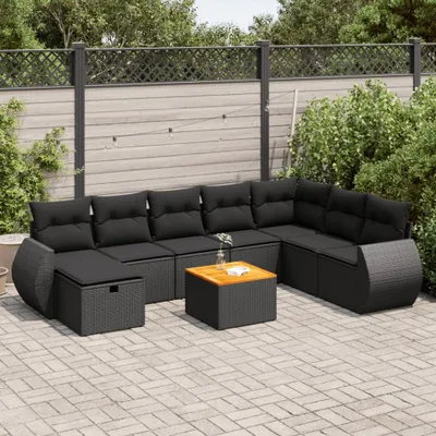 Produktbild von Eleganten-Stil 9-tlg. Garten-Lounge-Set mit Kissen Garten-Sofagarnitur, Outdoor Indoor, Schwarz Poly Rattan Gartenmöbel-Sets CHY27653246