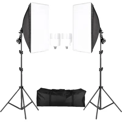 Image de Kit d'éclairage avec softbox, trépied de lumière réglable, compatible E27, lampes LED de 40W