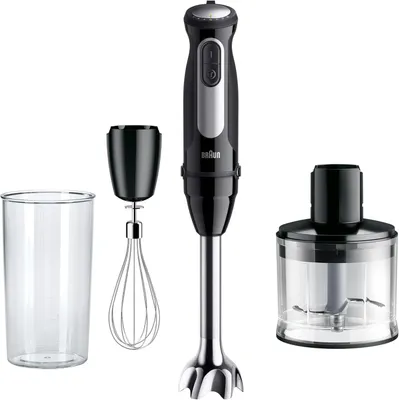 Produktbild von 4-in-1 Stabmixer 1000W mit 25 Geschwindigkeiten, Zerkleinerer 500ml, Schneebesen, Messbecher, Edelstahl-Mixfuß in Weiß