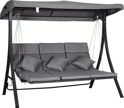 Produktbild von Hollywoodschaukel Graue 3-Sitzer Gartenschaukel Mit Verstellbarem Sonnendach, 200X115X168Cm