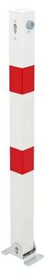 Produktbild von Alberts Absperrpfosten Klappy | zum Aufschrauben, umlegbar | weiß | Pfosten 70 x 70 mm | Höhe über Boden 100 cm | mit gleichschließendem Profilzylinderschloss