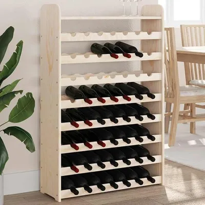 Produktbild von Weinregal mit Oberplatte aus Massivholz Kiefer, Flaschenregal mit 8 Ebenen für bis zu 56 Flaschen, Standregal als Weinschrank und Barregal für Küche, Keller, Esszimmer und Speisekammer