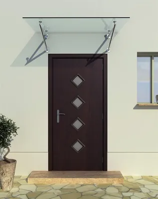 Produktbild von Glasvordach 120x90 cm VSG 13,14 mm Klarglas – V-Form Halter – Modernes Haustür Vordach
