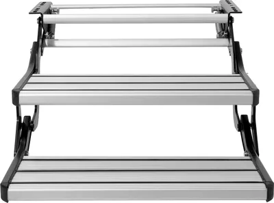 Produktbild von SucceBuy 2-stufige, manuell einziehbare Wohnmobil-Stufen, 200 kg Tragkraft, Aluminiumlegierung, faltbar, rutschfest, verdickte Stahlplatte, sicherer Einstieg für Wohnmobil, Anhänger, Camper