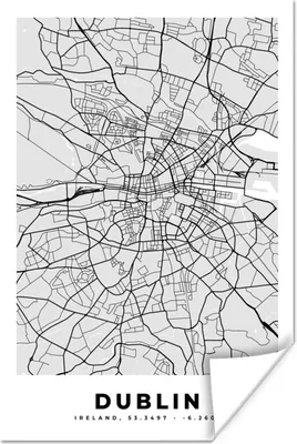 Produktbild von MuchoWow® Poster Dublin - Stadtplan - Schwarz und Weiß - Karte 120x180 cm - Kunstposter