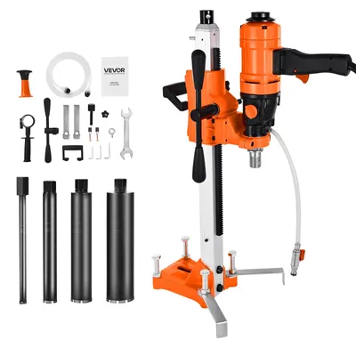 Image de Carotteuse diamantée VEVOR Carotteuse, diamètre de forage max. 202 mm, foret diamant 2 en 1 1500 W avec 4 forets & vitesses réglables (1000 / 2500 tr/min) pour béton brique pierre