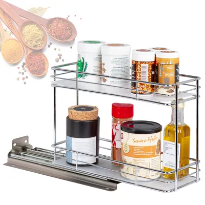 Produktbild von ONVAYA® Gewürzregal ausziehbar | Doppelkorb | Gewürzständer aus Edelstahl | Schrankeinsatz für die Küche | Regal Organizer | Teleskop-Gewürzregal