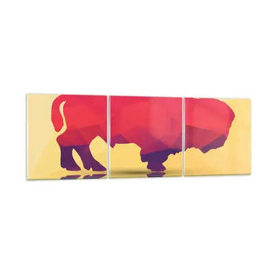 Produktbild von Bilder auf glas - Bison Illustration Bunt Grafik - 90x30cm - Glasbilder - Wandbilder - Kunstdruck - zum Aufhängen bereit - Wanddekoration aus Glas - Glas Bilder - Wandbild auf Glas - GCA90x30-2812