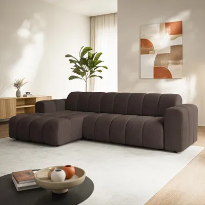 Produktbild von Masseno Ecksofa SETIA mit Schlaffunktion L-Form, Sofa mit Bettkasten, Wohnzimmersofa, Couch, Soffa, Bettsofa, Couchgarnitur- Braun, ARAGON 26