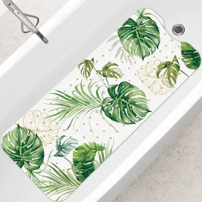 Immagine prodotto di Tappetino antiscivolo per vasca da bagno, motivo foglie verdi, dimensioni 100 x 40 cm, privo di BPA
