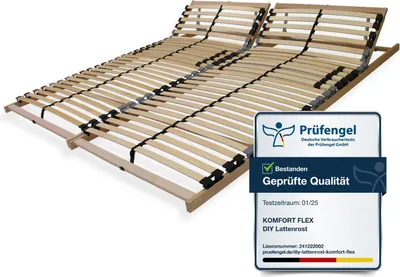 Produktbild von 7 Zonen Lattenrost 160x200 mit verstellbarem Kopfteil - Ergonomischer Lattenrost 7 Zonen und stabilem Buchenholzrahmen, 28 flexible Federholzleisten, 2 x Lattenrost 80x200, GERMANY, Traglast ca. 150Kg