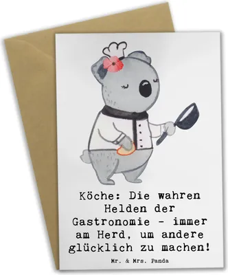 Produktbild von Mr. & Mrs. Panda Klappkarte Koch Helden - Weiß - Geschenk, Handwerk, Genussmacher, Berufe, Kochen, einladungskarten, Grußkarten, osterkarten, Berufsprodukte, Qualität