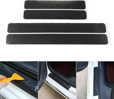 Produktbild von 4x Einstiegsleisten Tür Leisten Verkleidung Design Folie + Rakel Carbon Schwarz