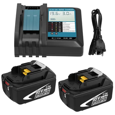 2x 5,5 Ah Akku 18 V + Ladegerät, LED-Anzeige, kompatibel mit BL1860B