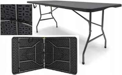 Obrázek produktu pro Skládací čtvercová konferenční stolek - černá barva - úsporný design - ideální pro zahradu, balkon, kempování a catering - rozměry 240x75 cm