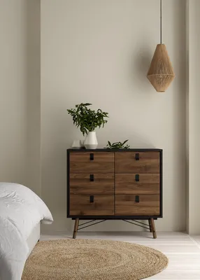 Productafbeelding van Dubbele Ladekast Ry Noten Mat Zwart 102cm - Giga Living