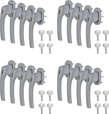 16 x Alu Fenstergriff in Silber F1 abschließbar - Stiftlänge 30mm