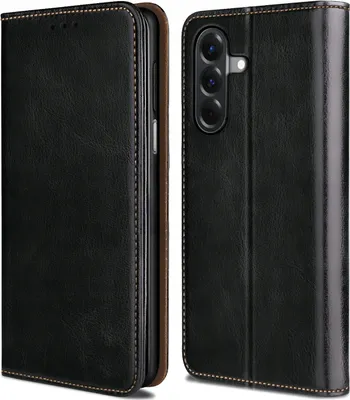 Zdjęcie produktu dla Etui do Samsung A26 5G SKÓRZANE CZARNE ZAMYKANE MAGNETYCZNE + SZKŁO