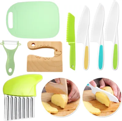 Produktbild von Freetoo Besteck-Set, Kinderkochmesser, Kindermesser 8-teiliges Kinder-Küchenmesser-Set, zum Schneiden und Kochen von Obst oder Gemüse für Kleinkinder
