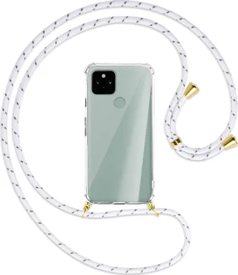 Produktbild von Handykette Backcover-Schutzhülle mit Band (Metall goldfarben) für Google Pixel 5 - weiß/grau