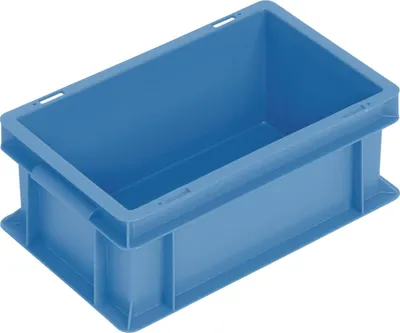 Image de Bac de transport empilable L300 x l200 x H120 mm, bleu, en PP, poignées en coquille, parois latérales fermées