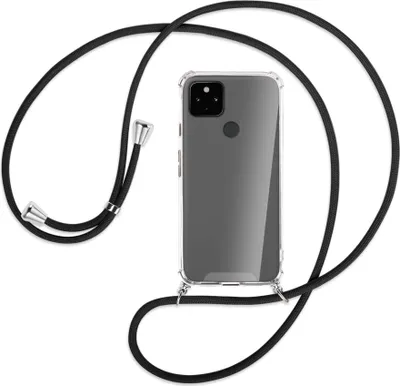 Produktbild von Handykette Backcover-Schutzhülle mit Band (Metall silberfarben) für Google Pixel 4a 5G - schwarz
