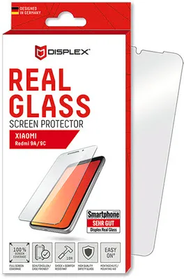Produktbild von Displex Panzerglas (10H) für Xiaomi Redmi 9A/9C/9AT/10A, Montagesticker, Tempered Glas, kratzer-resistente Schutzfolie, hüllenfreundlich, Xiaomi, Redmi 9A/9C/9AT/10A, Trockene Anwendung, Schlagfest, Kratzresistent, Staubresistent, Transparent, 1 Stück(e)