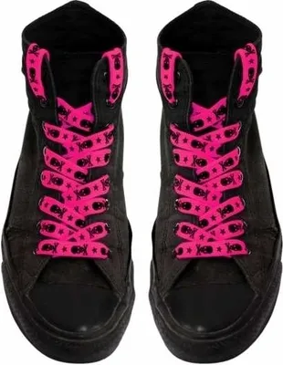 Produktbild von Schnürsenkel Pink mit schwarzen Totenköpfen, Shoelaces pink black skulls