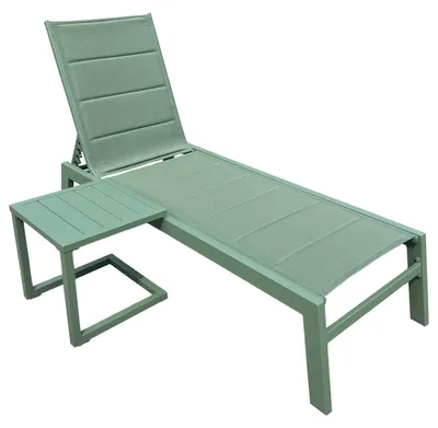 Produktbild von Set Sonnenliege und Beistelltisch BARBADOS aus salbeigrünem Textilene - salbeigrünes Aluminium