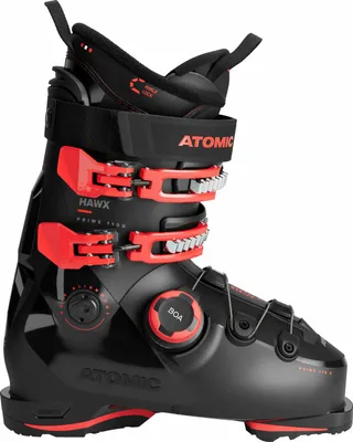 A black and red Atomic Hawx Prime 110X Boa ski boot is shown from the side against a white background.