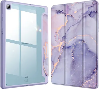 Produktbild von Fintie Hybrid Hülle für Samsung Galaxy Tab S6 Lite 10.4 2022/2020 SM-P610/P613/P615/P619 - Stoßfeste Abdeckung mit Transparent Hartschalen Schutzhülle und Stifthalterung, Lila Marmor