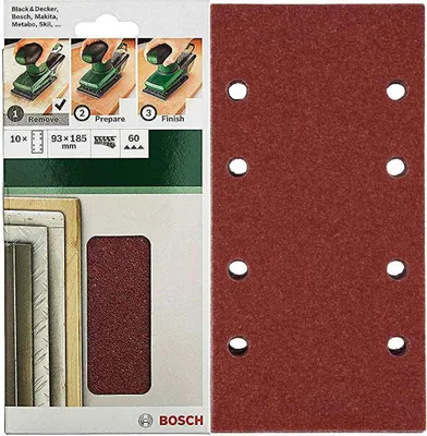 Produktbild von Bosch Schleifblatt Klett 10 Stück, 93 x 185 mm, Körnung 60 für Schwingschleifer