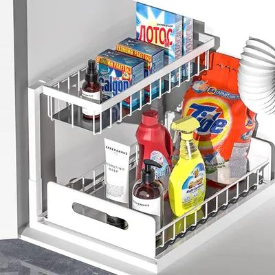 Produktbild von Aoresac Organizer und Aufbewahrung unter der Spuele/2er-Pack ausziehbarer Schrank-Organizer, ausziehbares Waschbecken-Regal, Schrank-Aufbewahrungsregale/Aufbewahrung unter der Spuele fuer Kuechen- und Badezimmerschraenke