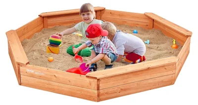 Produktbild von VEVOR Sandkasten mit Abdeckung, 72 x 41,5 x 9,1 Zoll ovaler Sandkasten, HDPE Sandgrube mit 4 Ecken-Sitzgelegenheiten und Bodenfolie, Kindersandkasten für den Außenbereich, Garten, Strand, Park, Geschenk für Jungen und Mädchen im Alter von 3-12 Jahren, Braun, Achteck, Basis Typ-a